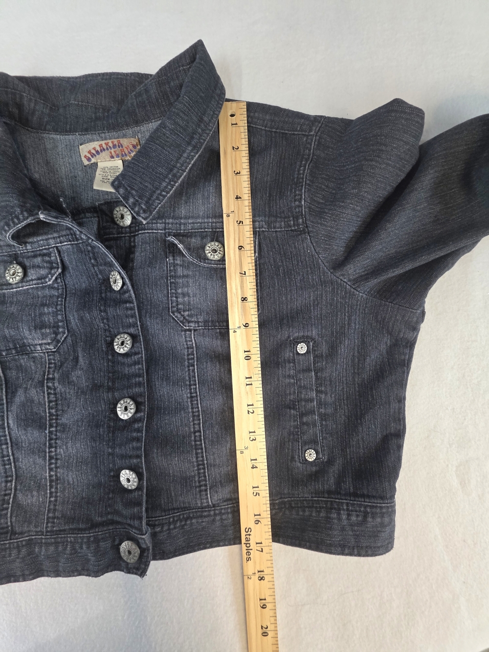 Dark Blue Crop Denim Jacket with Button Front Juniors - Picture 6 of 6